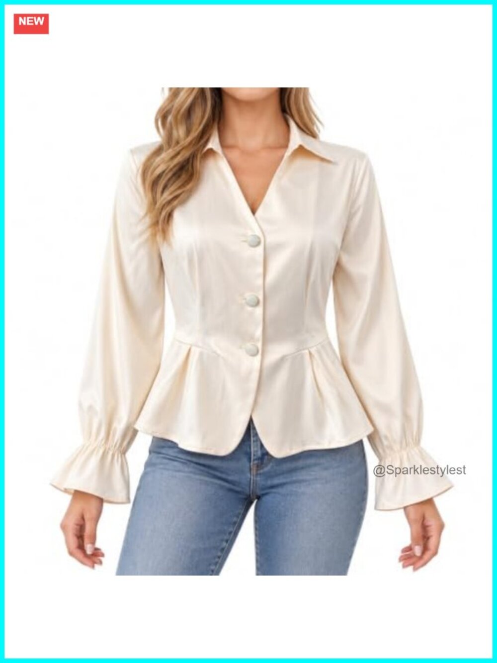 Women's Button Down Shirt Long Sleeve Peplum V Neck Cinched Waist Polyester